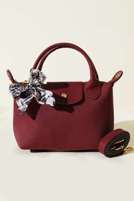 Fularlı Çıtçıt Detaylı Kadın El Çantası Bordo - Kol Çantası