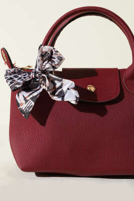 Fularlı Çıtçıt Detaylı Kadın El Çantası Bordo - Kol Çantası