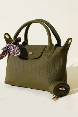 Fularlı Çıtçıt Detaylı Kadın El Çantası Haki - 