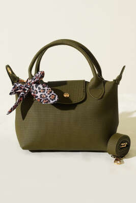 Fularlı Çıtçıt Detaylı Kadın El Çantası Haki - Kol Çantası