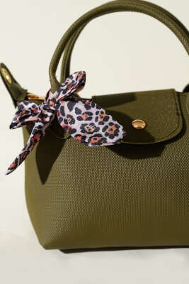 Fularlı Çıtçıt Detaylı Kadın El Çantası Haki - Kol Çantası