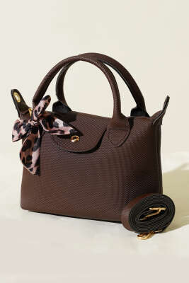 Fularlı Çıtçıt Detaylı Kadın El Çantası Kahve - 