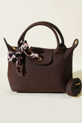 Fularlı Çıtçıt Detaylı Kadın El Çantası Kahve - Kol Çantası