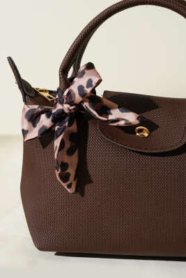 Fularlı Çıtçıt Detaylı Kadın El Çantası Kahve - Kol Çantası