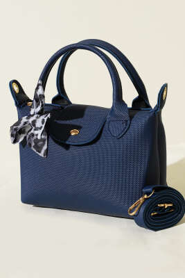 Fularlı Çıtçıt Detaylı Kadın El Çantası Lacivert - 