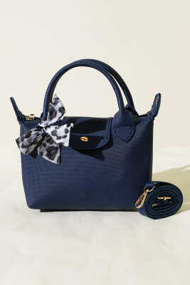 Fularlı Çıtçıt Detaylı Kadın El Çantası Lacivert - Kol Çantası