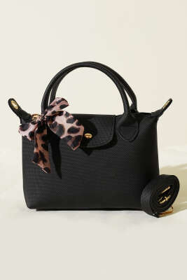 Fularlı Çıtçıt Detaylı Kadın El Çantası Siyah - Kol Çantası