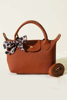 Fularlı Çıtçıt Detaylı Kadın El Çantası Taba - Kol Çantası