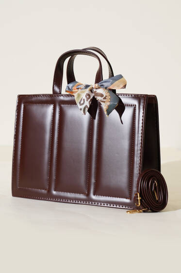 Fularlı Dikdörtgen Çanta Acı Kahve - Kol Çantası