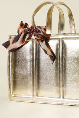 Fularlı Dikdörtgen Çanta Gold - Kol Çantası