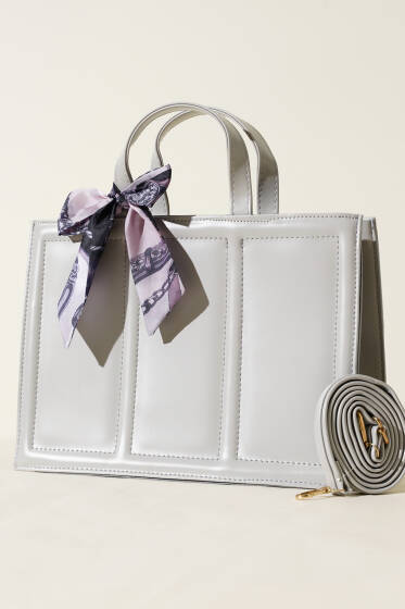 Fularlı Dikdörtgen Çanta Gri - Kol Çantası