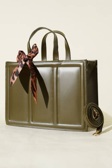 Fularlı Dikdörtgen Çanta Haki - Kol Çantası