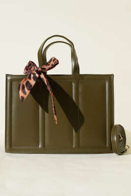 Fularlı Dikdörtgen Çanta Haki - Kol Çantası