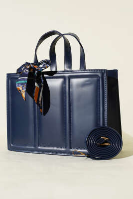 Fularlı Dikdörtgen Çanta Lacivert - DESREE KEMER