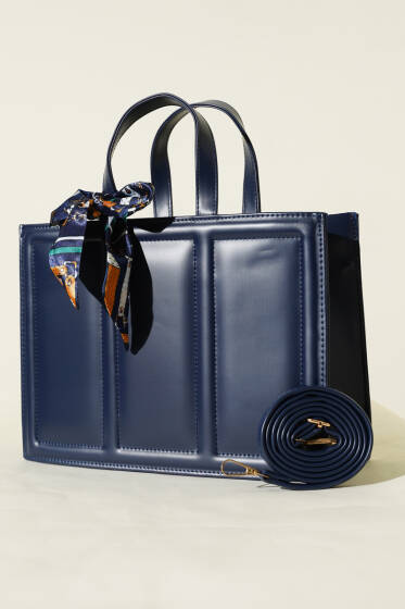 Fularlı Dikdörtgen Çanta Lacivert - Kol Çantası