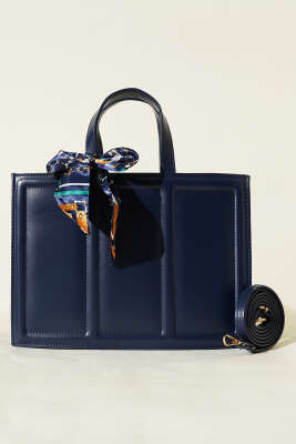 Fularlı Dikdörtgen Çanta Lacivert - Kol Çantası