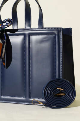 Fularlı Dikdörtgen Çanta Lacivert - Kol Çantası