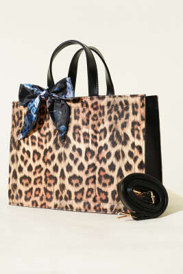 Fularlı Dikdörtgen Çanta Leopar - DESREE KEMER