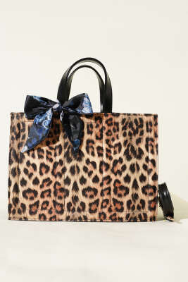 Fularlı Dikdörtgen Çanta Leopar - Kol Çantası