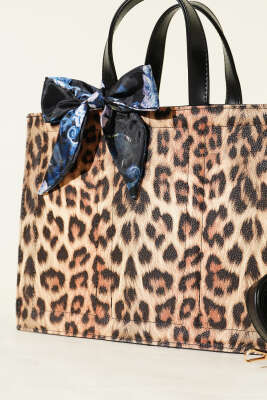 Fularlı Dikdörtgen Çanta Leopar - Kol Çantası