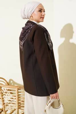 Fularlı Düğmeli Blazer Ceket Kahve - Ceket