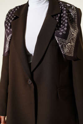 Fularlı Düğmeli Blazer Ceket Kahve - Ceket