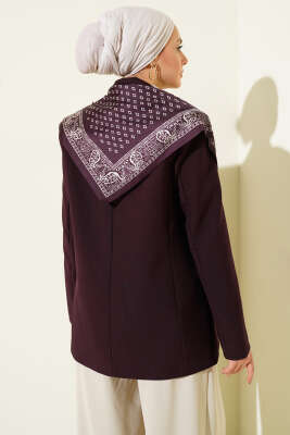 Fularlı Düğmeli Blazer Ceket Mürdüm - Ceket