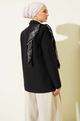 Fularlı Düğmeli Blazer Ceket Siyah - Ceket