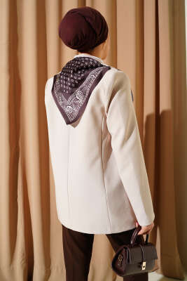 Fularlı Düğmeli Blazer Ceket Taş - Ceket