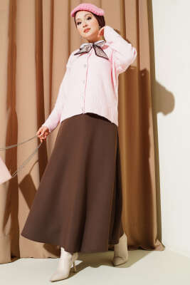  Fularlı Düğmeli Triko Hırka Pembe - Hırka