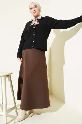  Fularlı Düğmeli Triko Hırka Siyah - Hırka