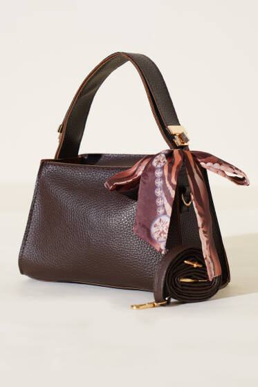 Fularlı Fermuarlı El Çanta Acı Kahve - Kol Çantası