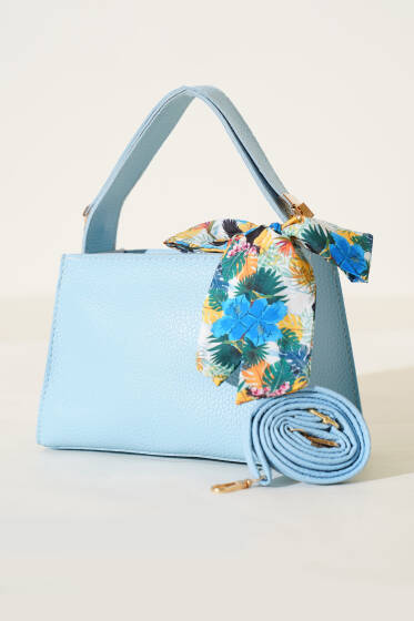 Fularlı Fermuarlı El Çanta Bebe Mavi - Kol Çantası