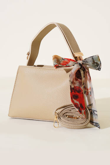 Fularlı Fermuarlı El Çanta Bej - Kol Çantası