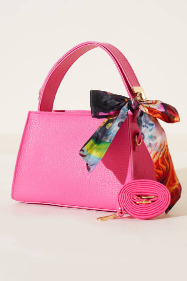 Fularlı Fermuarlı El Çanta Fuşya - Kol Çantası