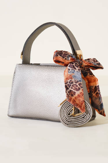 Fularlı Fermuarlı El Çanta Gri - Kol Çantası