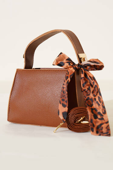 Fularlı Fermuarlı El Çanta Kahve - Kol Çantası