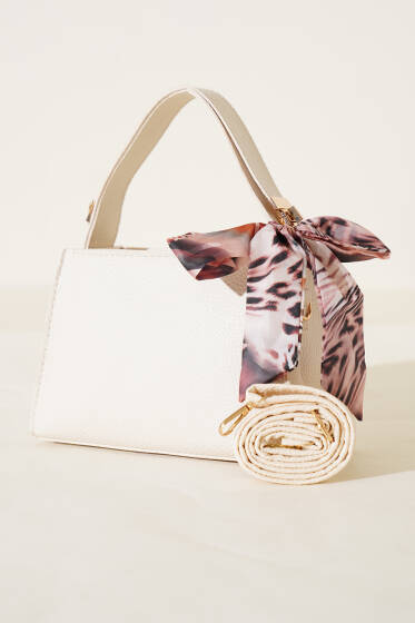 Fularlı Fermuarlı El Çanta Krem - Kol Çantası