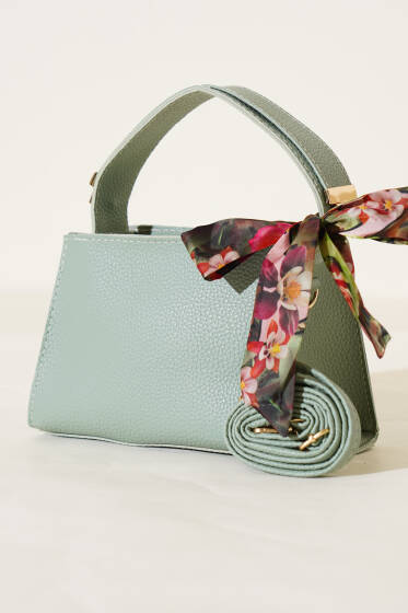 Fularlı Fermuarlı El Çanta Mint - Kol Çantası
