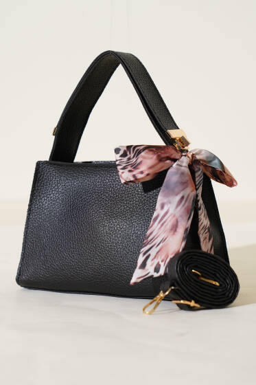 Fularlı Fermuarlı El Çanta Siyah - Kol Çantası