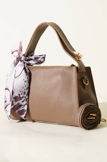 Fularlı Fermuarlı El Çanta Vizon - Kol Çantası