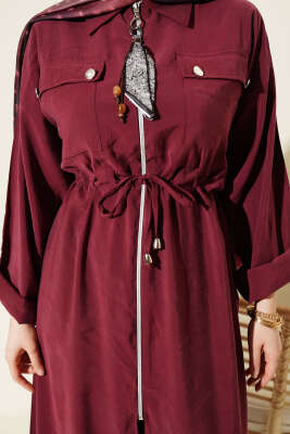 Fularlı Fermuarlı Modal Uzun Tunikli Takım Bordo - İkili Takım