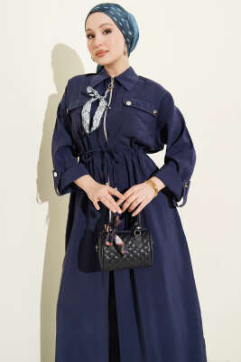 Fularlı Fermuarlı Modal Uzun Tunikli Takım Lacivert - İkili Takım