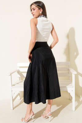 Fularlı Garnili Kolsuz Midi Elbise Siyah - Kadın Giyim Modelleri