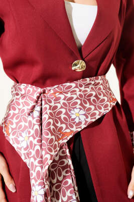 Fularlı Gold Düğmeli Ceket Bordo - Kadın Giyim Modelleri