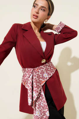 Fularlı Gold Düğmeli Ceket Bordo - Kadın Giyim Modelleri