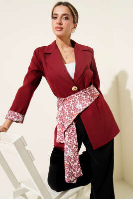 Fularlı Gold Düğmeli Ceket Bordo - Kadın Giyim Modelleri