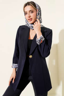 Fularlı Gold Düğmeli Ceket Lacivert 