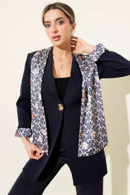 Fularlı Gold Düğmeli Ceket Lacivert - Kadın Giyim Modelleri