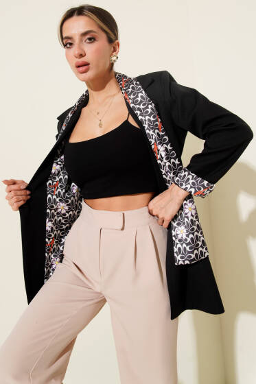 Fularlı Gold Düğmeli Ceket Siyah - Kadın Giyim Modelleri